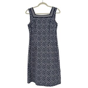 Talbots Navy White‎ Geometric Sleeveless Midi Dress Stretch Small Casual Work